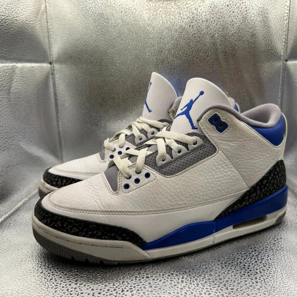 Size 10 Nike Air‎ Jordan 3 Retro White Racer Blue Black Mens Sneaker CT8532-145